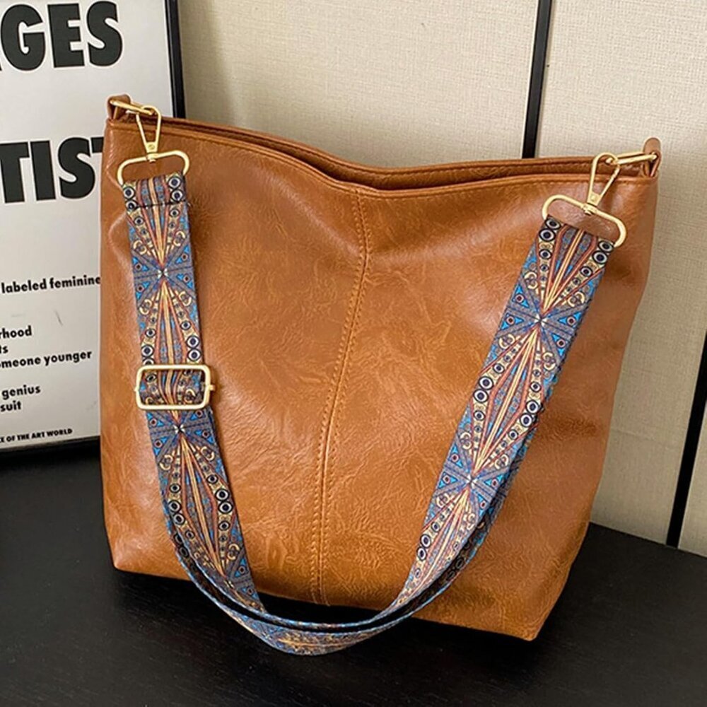 Women Crossbody Hobo Bag Vegan Leather Shoulder Purse Tote with Adjustable Strap - Picture 5 of 7